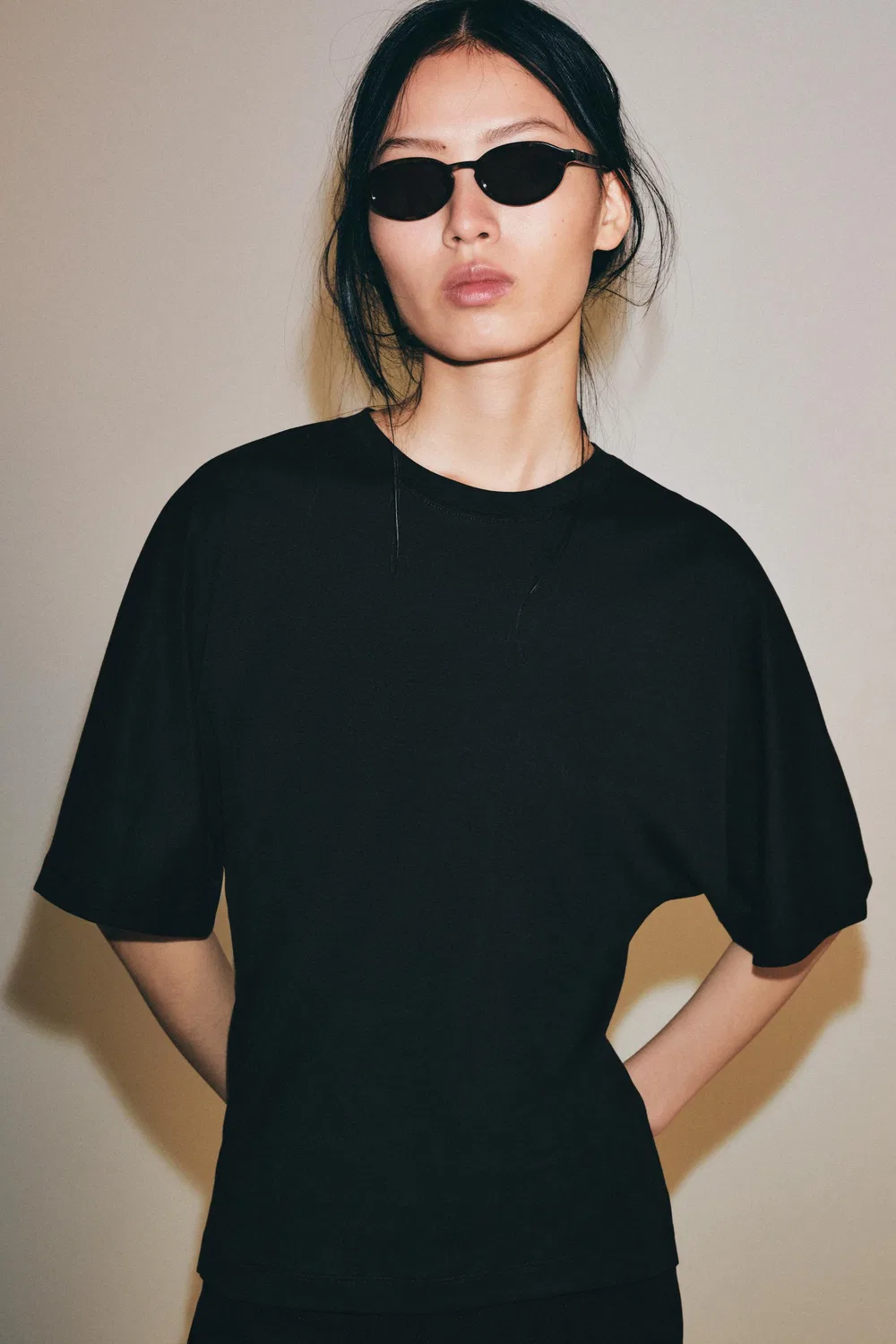 Футболка SUPIMA приталенного кроя ZARA, Black — фото 4