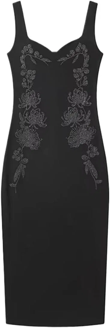 Женское летнее платье с цветочной вышивкой V-образным вырезом Casual, Black