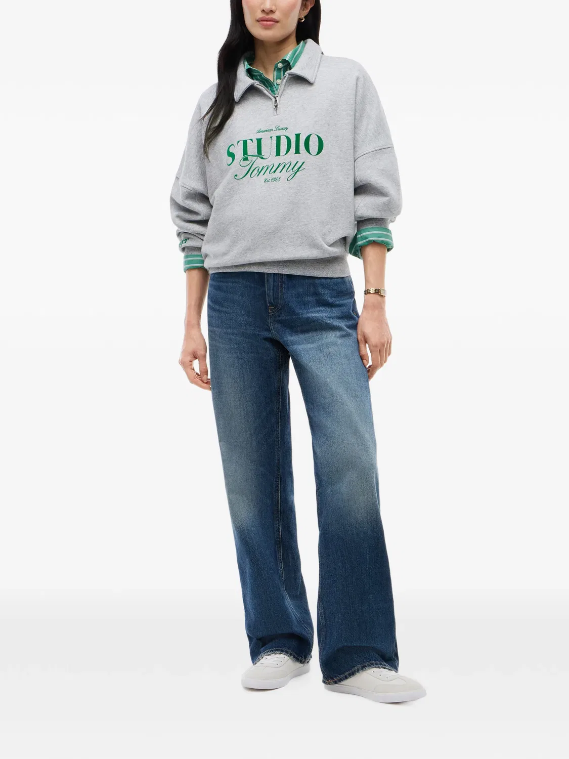 Рубашка поло на молнии с логотипом Tommy Hilfiger, серый — фото 2