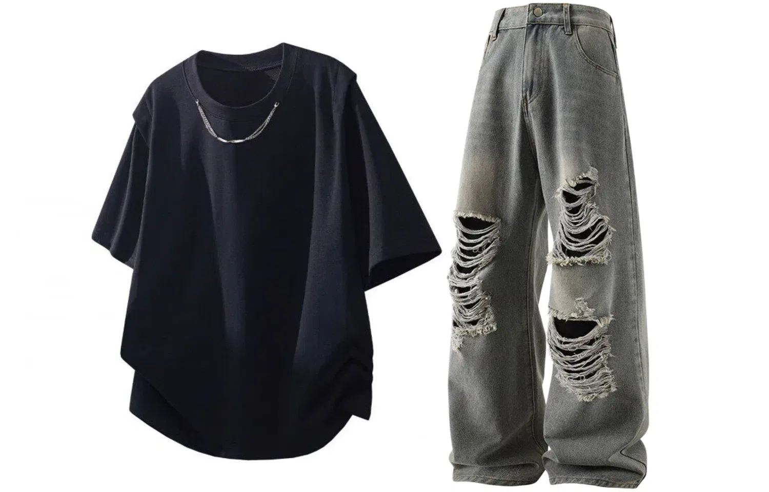 Детский спортивный комплект с принтом Casual Sportswear GWAF, Black Top/Vintage Blue Pants
