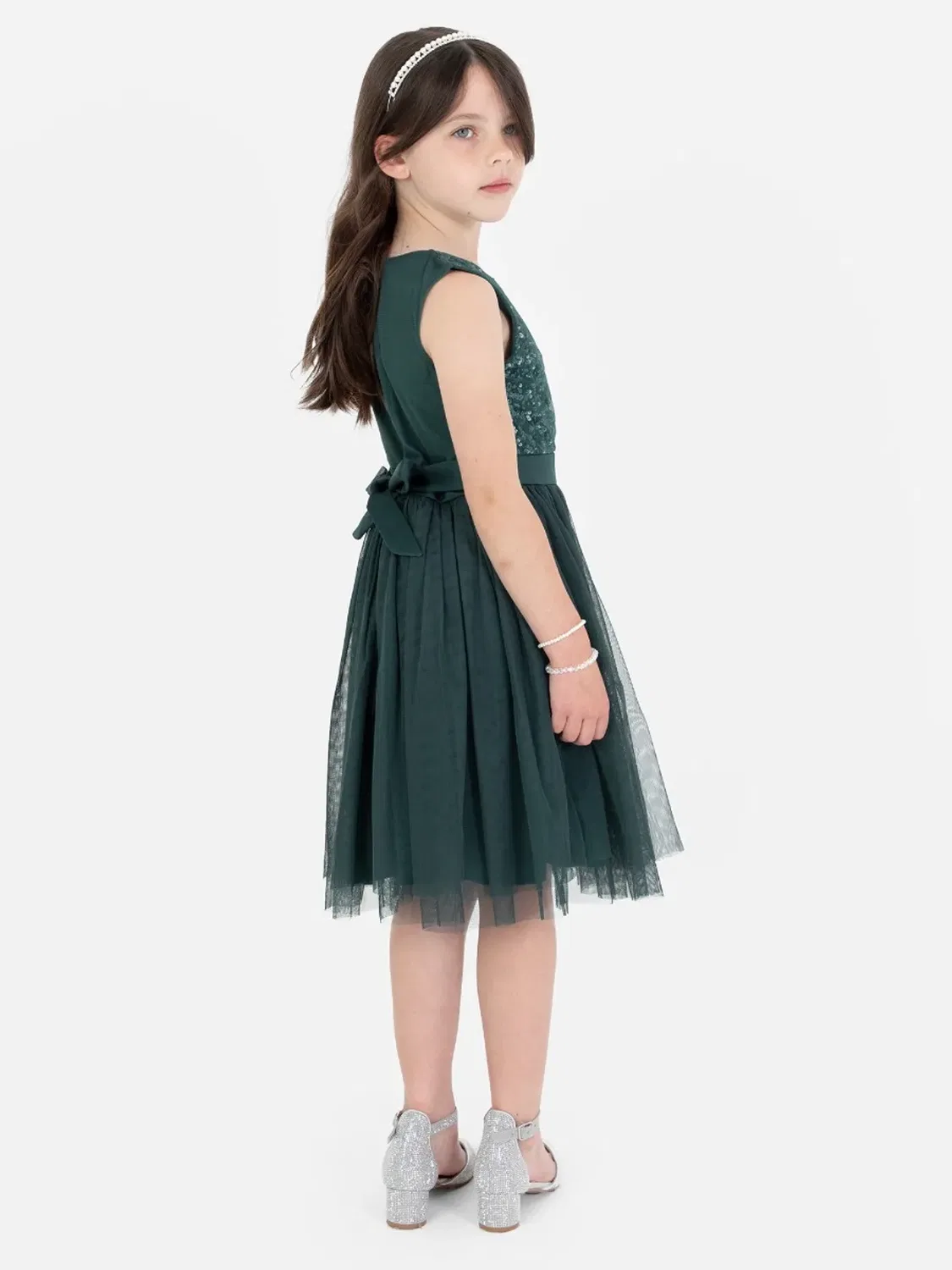 Детское платье для девочек с украшениями Flower Girl Maya Deluxe, Emerald — фото 3