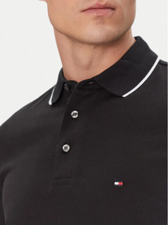 Поло slim fit Flag Cuff Tommy Hilfiger, черный — фото 4