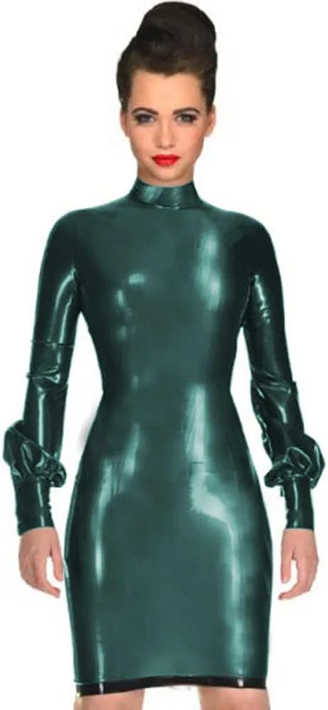 Женское облегающее платье из искусственной кожи с воротником-стойкой, Dark Green