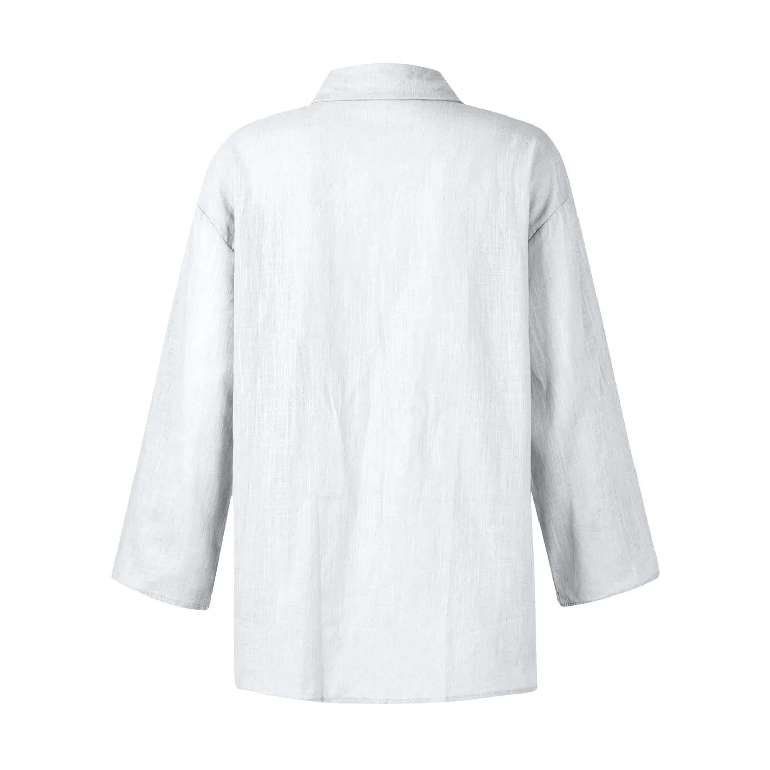 Женская льняная блузка свободного кроя с длинным рукавом, White — фото 3