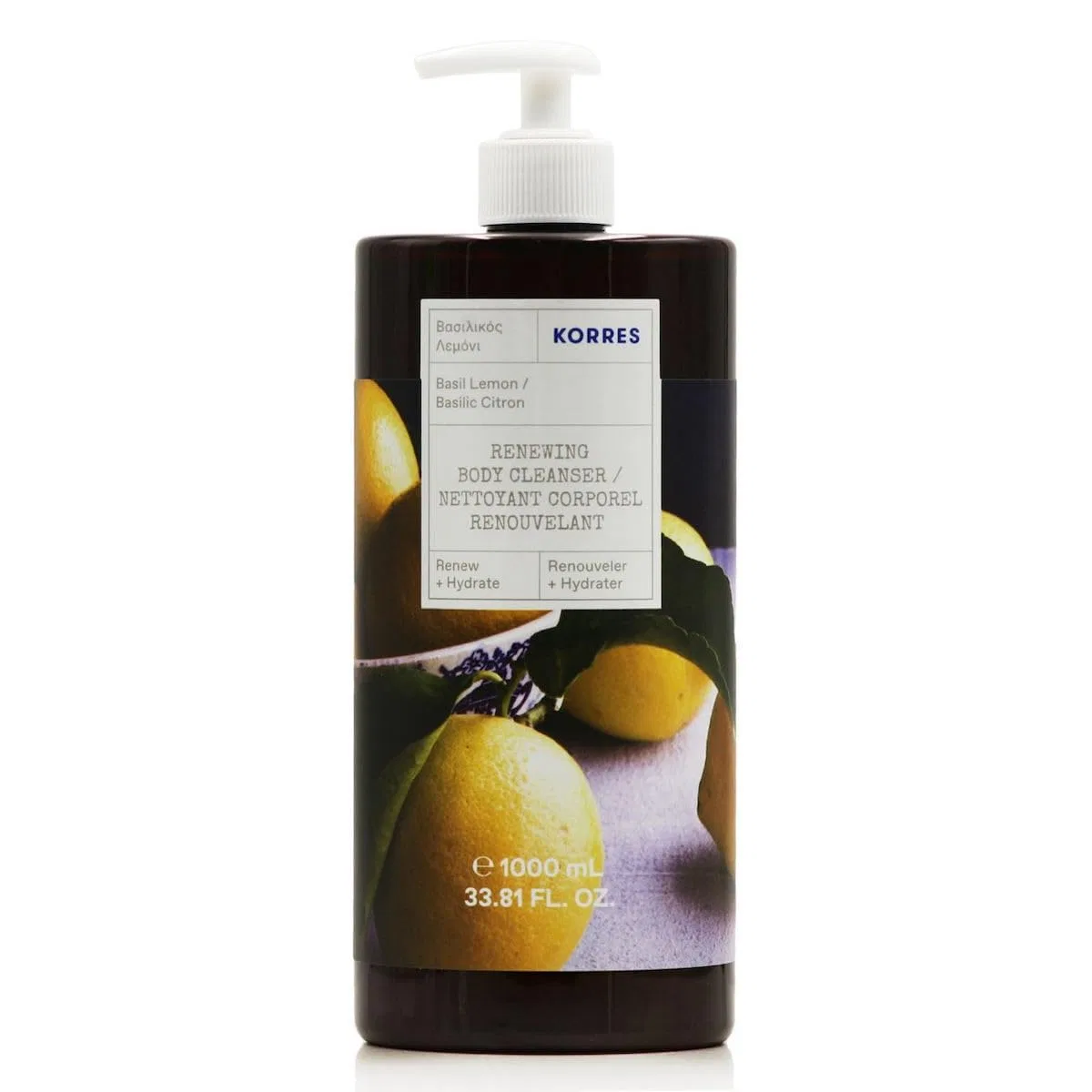 Гель для душа Korres Renewing Body Cleanser Basil Lemon, 1 л, набор 2 шт