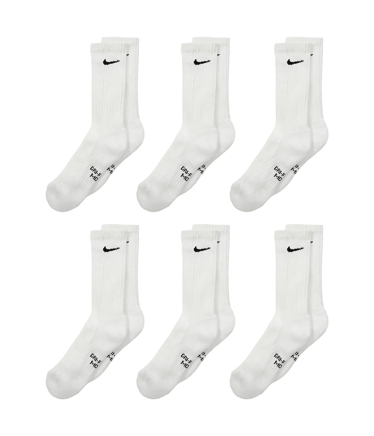 Высокоэффективные амортизирующие тренировочные носки Dri-FIT Crew Training Socks, набор из 6 пар (для маленьких и больших детей) Nike Kids, White/Black