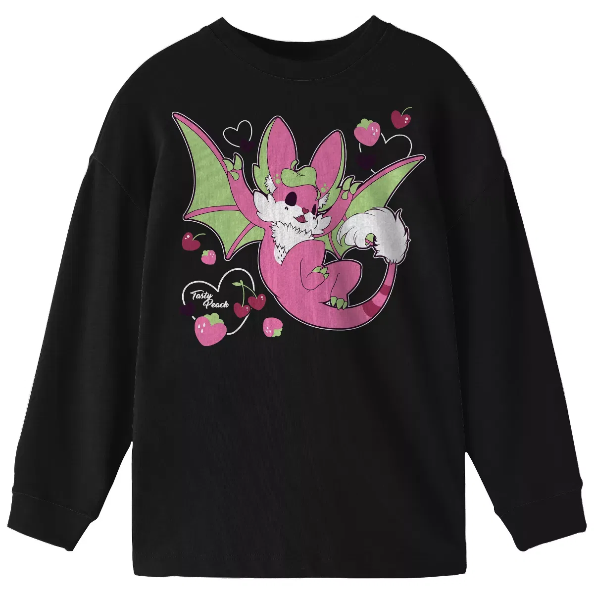 Женский свитшот с принтом Nocturii Dragon Fruit Bat Tasty Peach Studios, Black