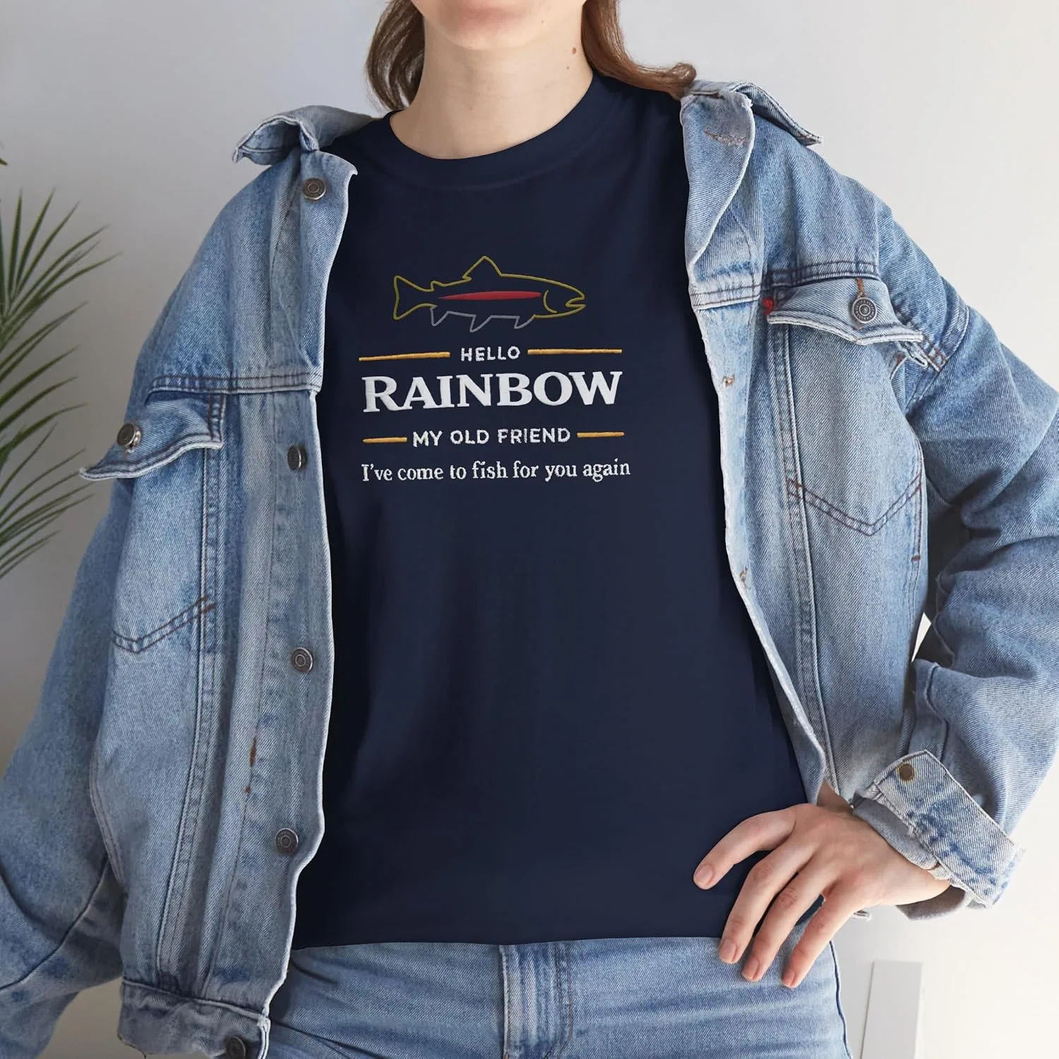 Женская футболка с принтом Hello Rainbow My Old Friend, тёмно-синий — фото 3