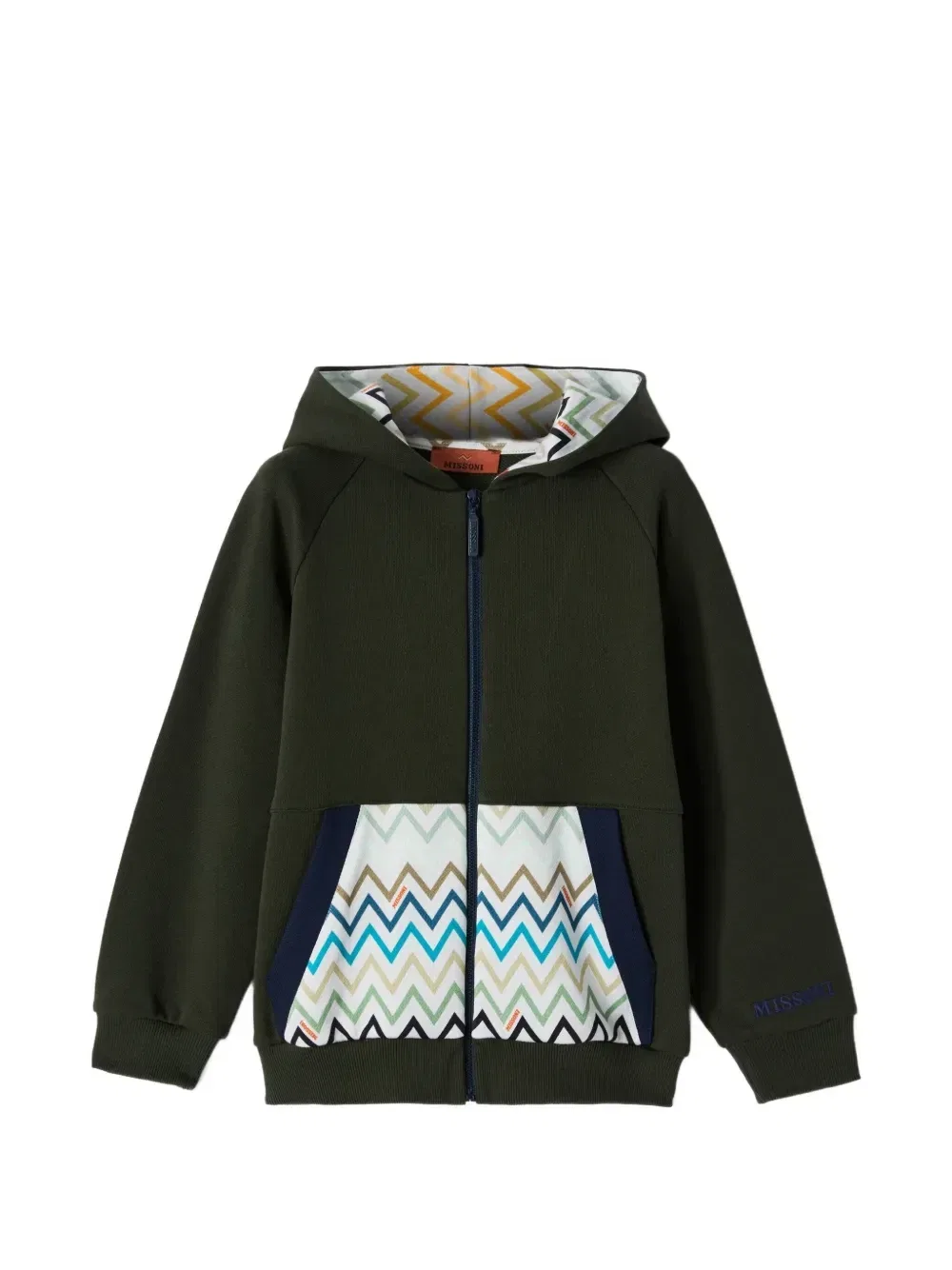 Толстовка на молнии с зигзагообразным принтом Missoni Kids, зеленый