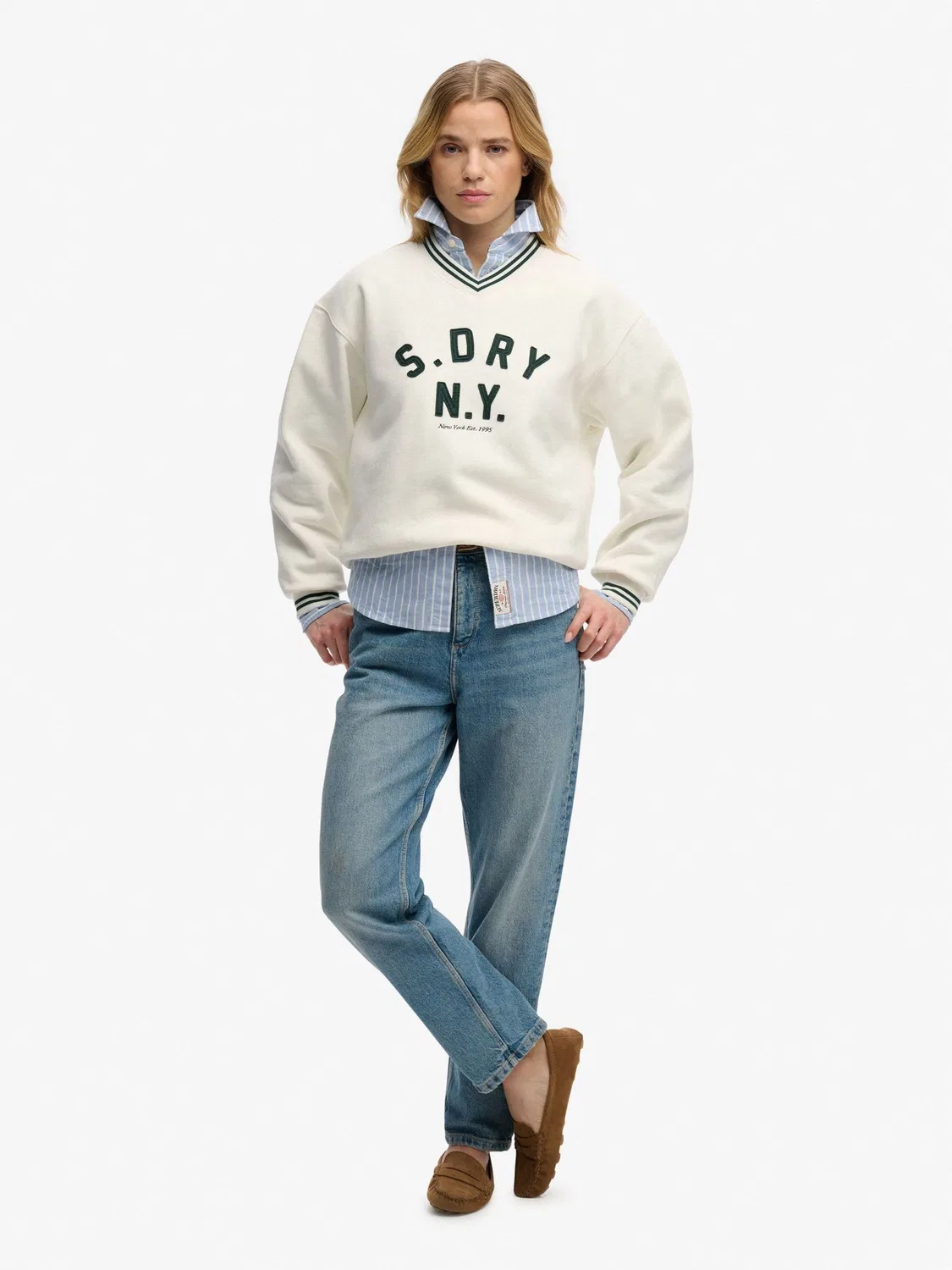 Свитшот с V-образным вырезом Country Club Applique Superdry, кремовый — фото 4