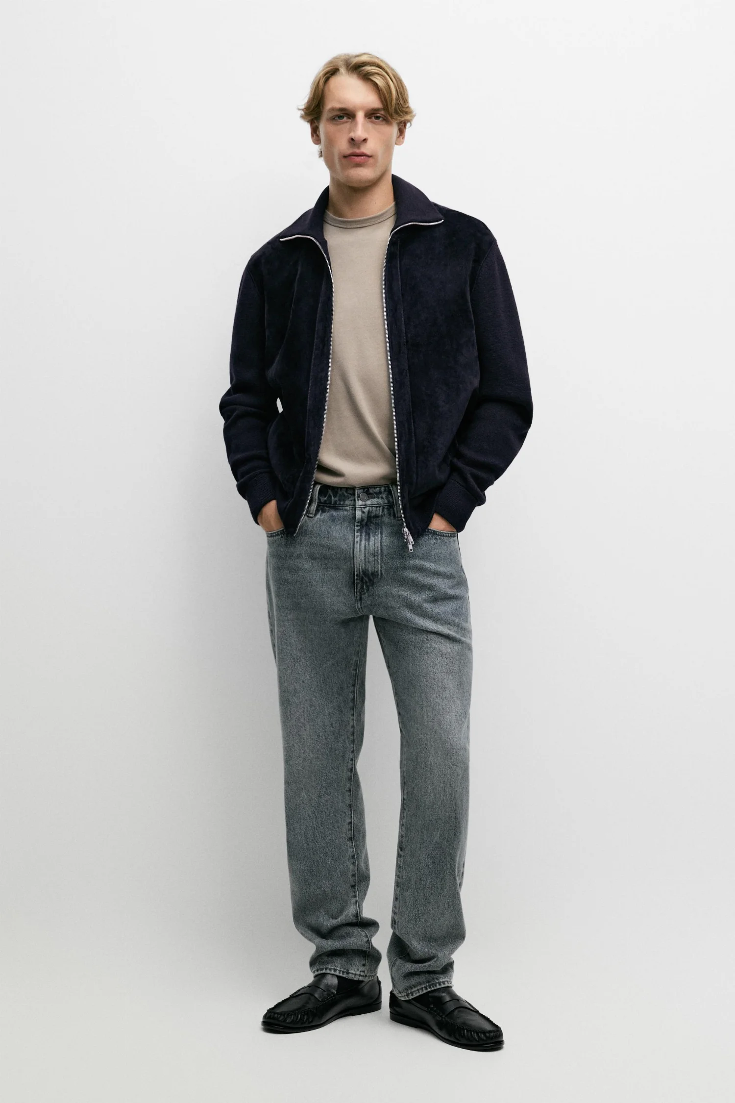 Замшевая куртка Massimo Dutti Mixed fabric, темно-синий