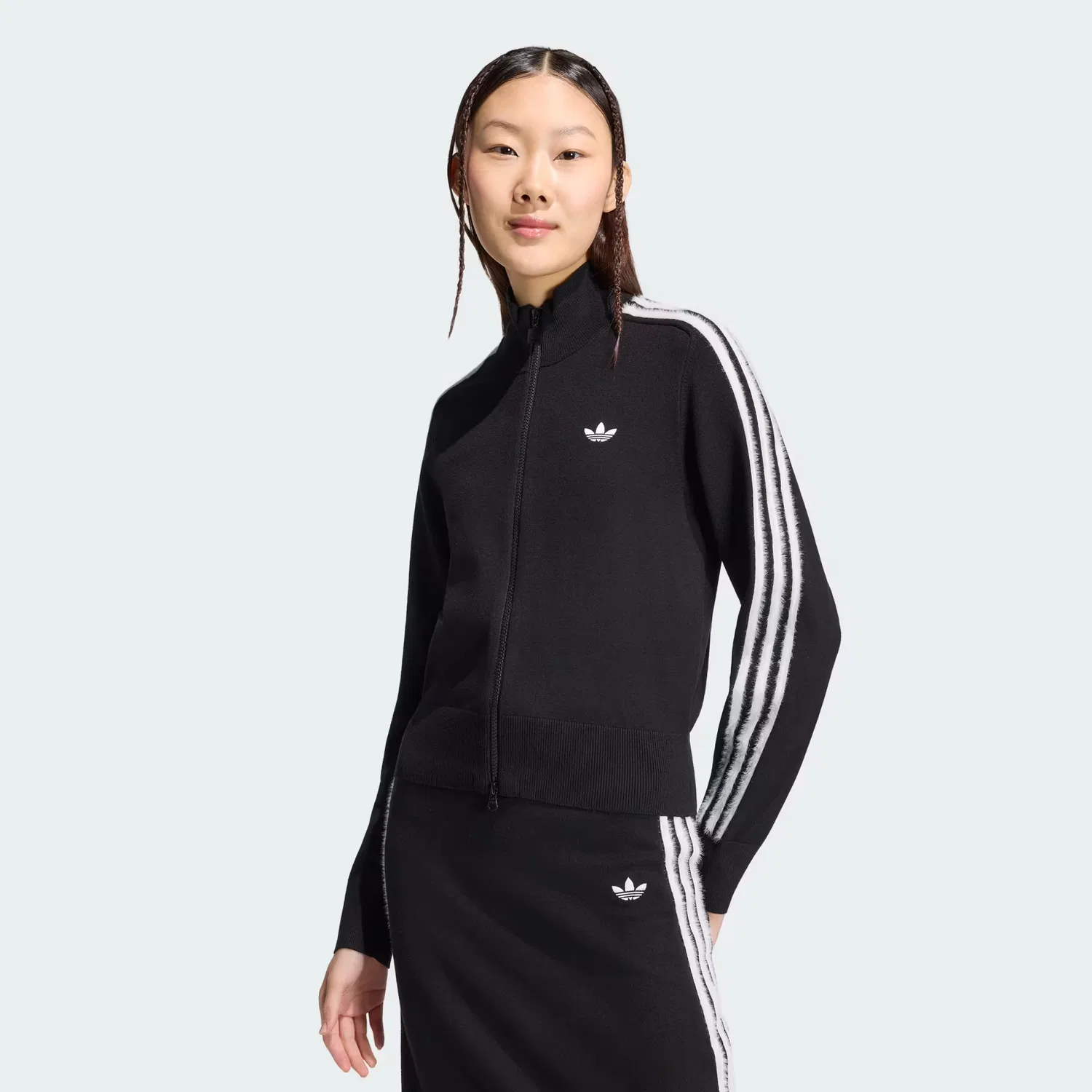 Женская вязаная куртка-трек с высоким воротом Firebird Adidas Originals, черно-белый
