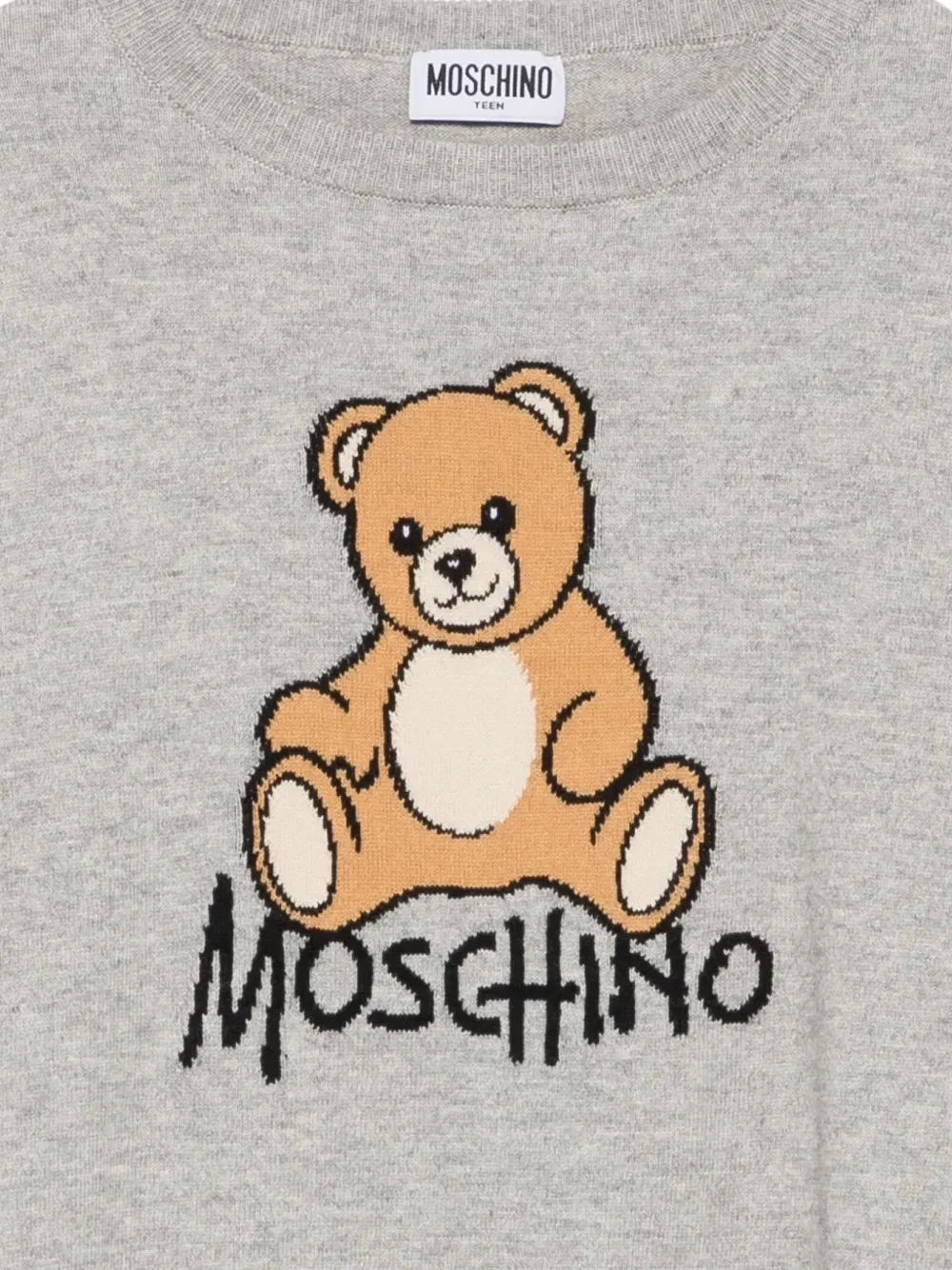 Свитер с интарсией и плюшевым мишкой Moschino Kids, серый — фото 3