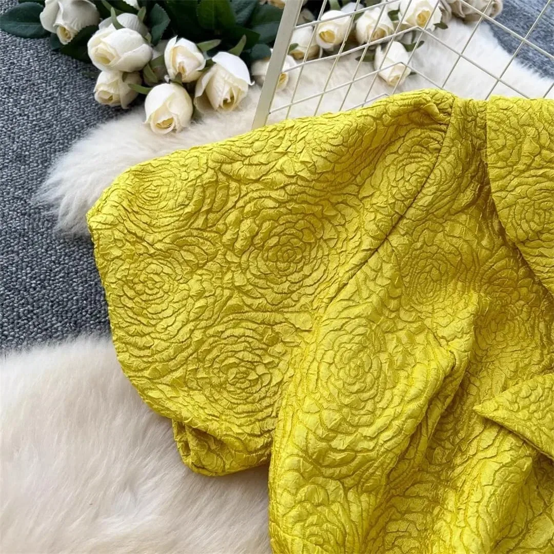Женское хлопковое платье-запах с аппликацией, Yellow — фото 3