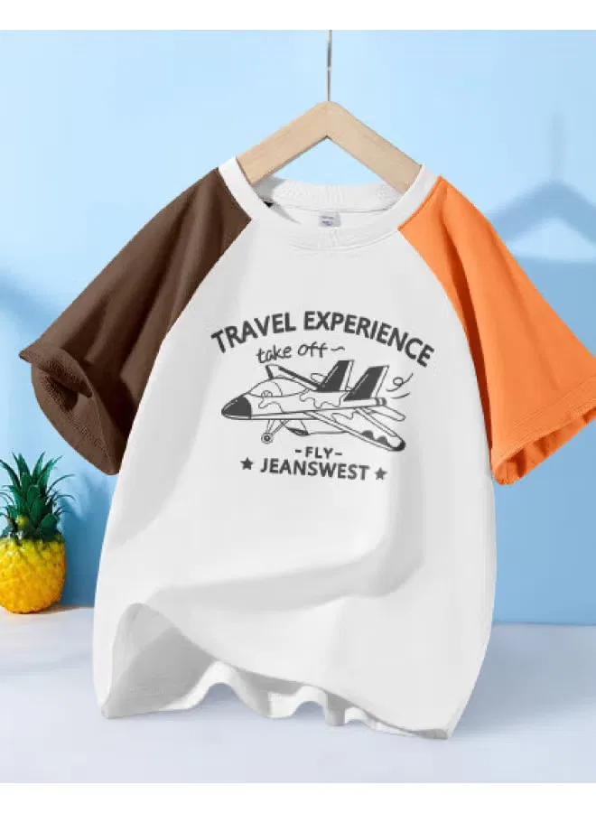 Футболка с коротким рукавом, цветными вставками, Jeanswest, оранжево-коричневый