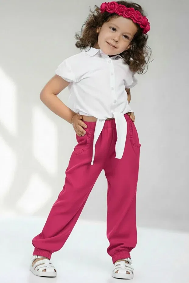 Детские брюки для девочек широкие на резинке Pitti, Fuchsia Pink
