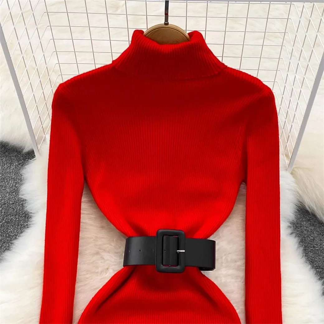 Женское платье-свитер с поясом Bodycon Wrap Pullover Thermal Tunic, Khaki — фото 4