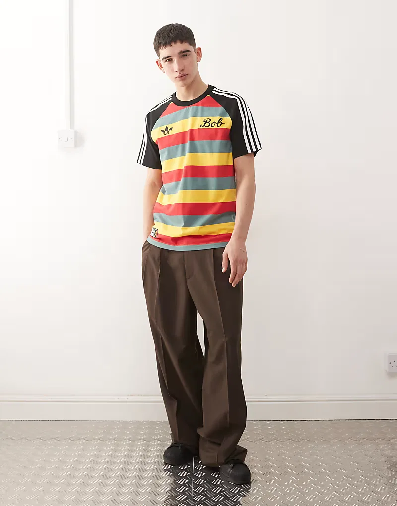 Футболка Adidas Originals Bob Marley в полоску, мультиколор — фото 2