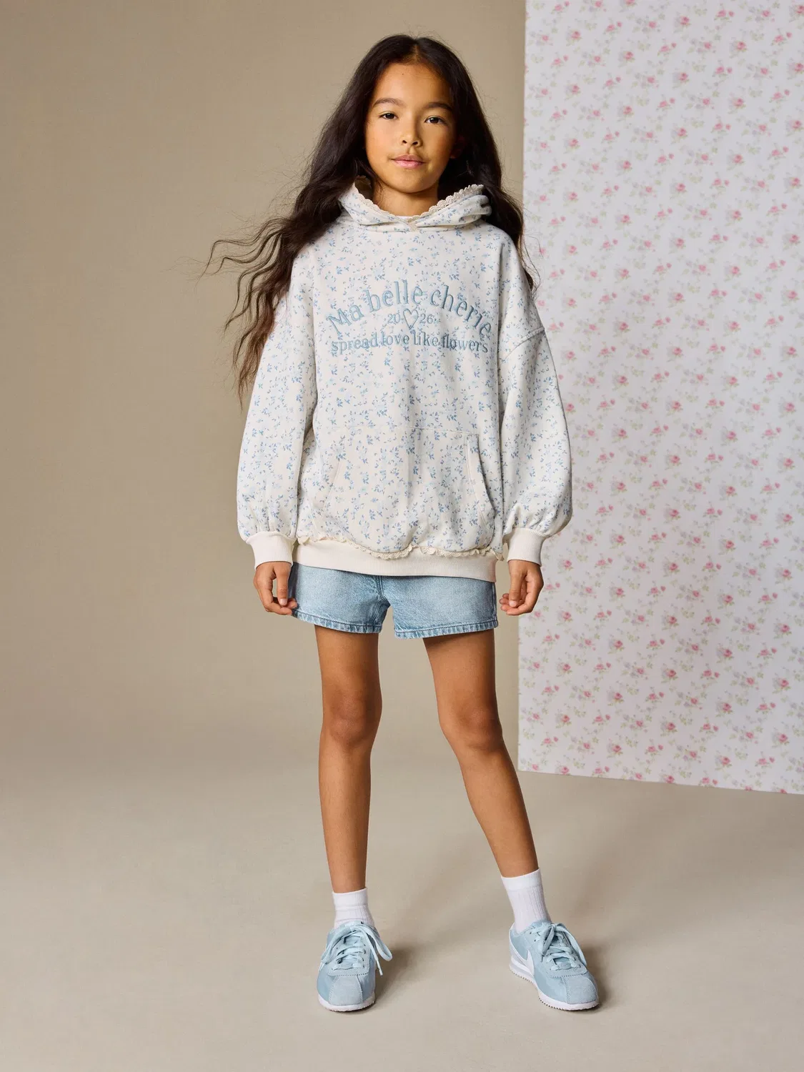 Худи с цветочным принтом, Cream Ditsy Flower Hoodie Next, кремовый — фото 4
