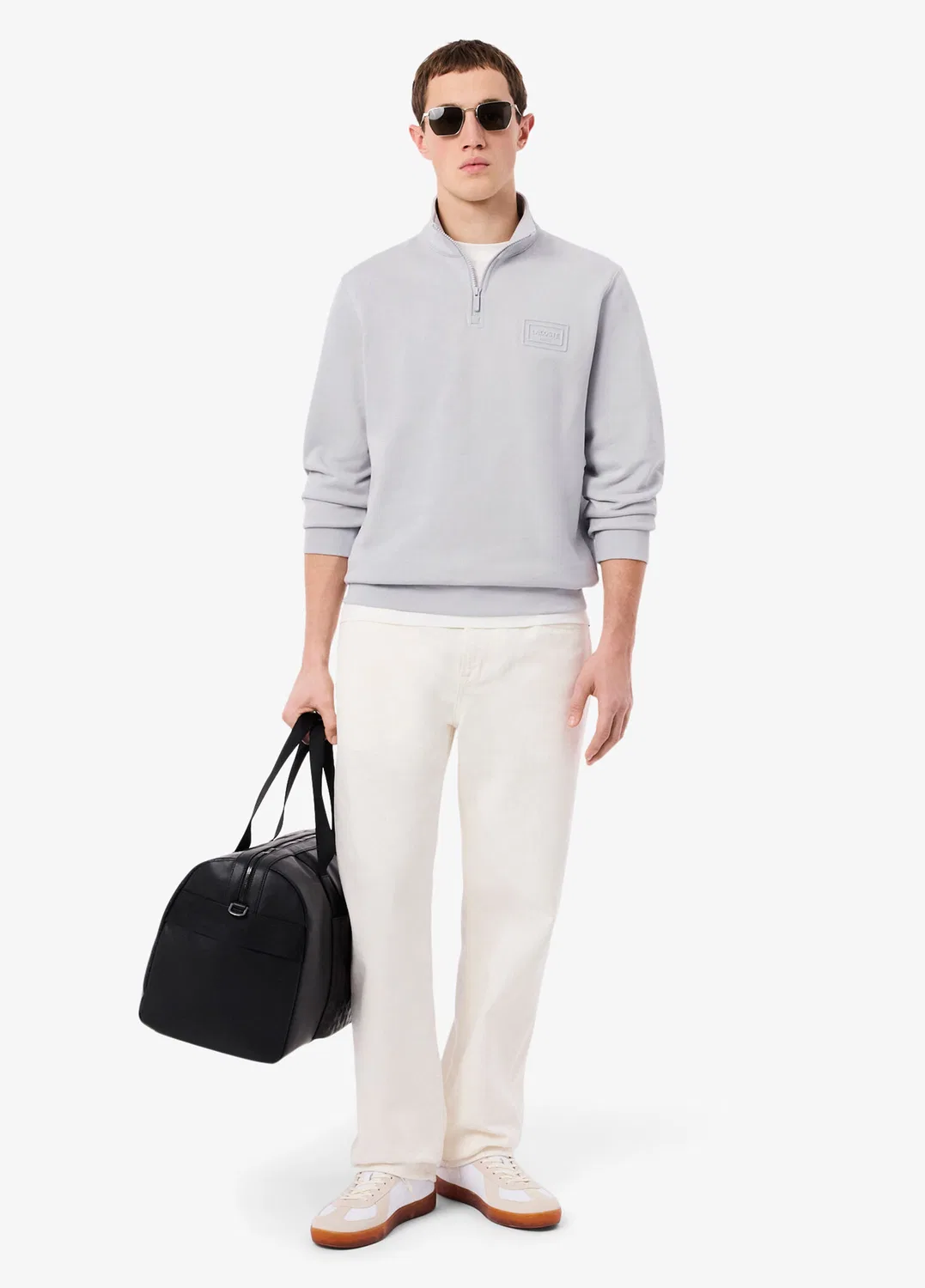 Свитшот Lacoste Classic Fit Gri-ACZ, полузастежка, серый — фото 4