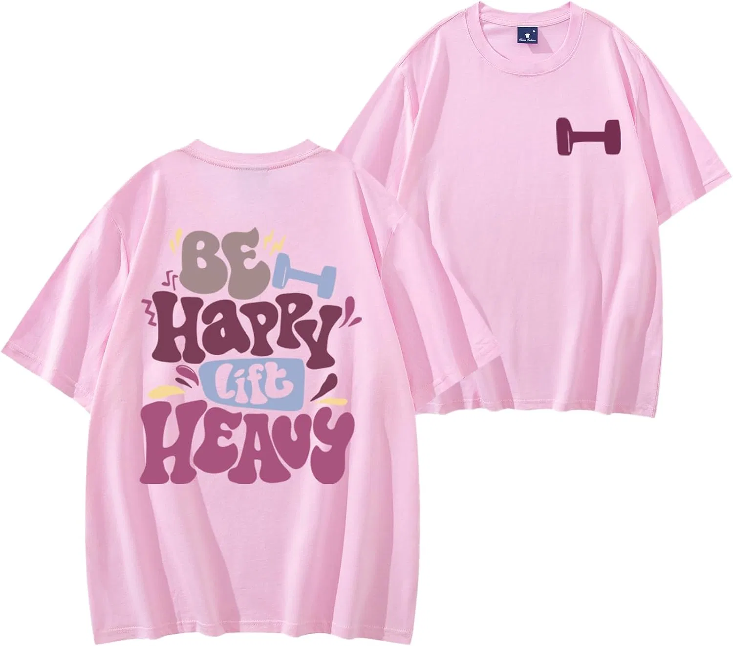 Женская футболка с полосками Regular Fit Be Happys Lift Heavys, Pink