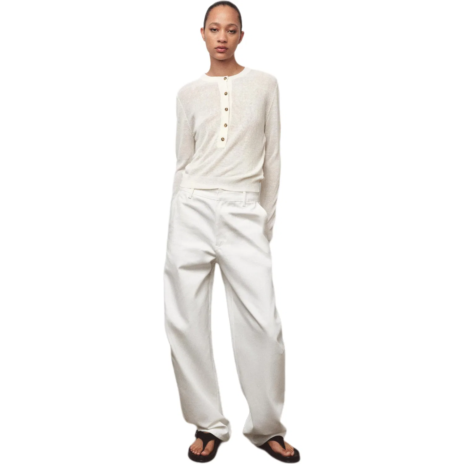 Женский свитер с круглым вырезом, белый, ZARA, Raw White — фото 4