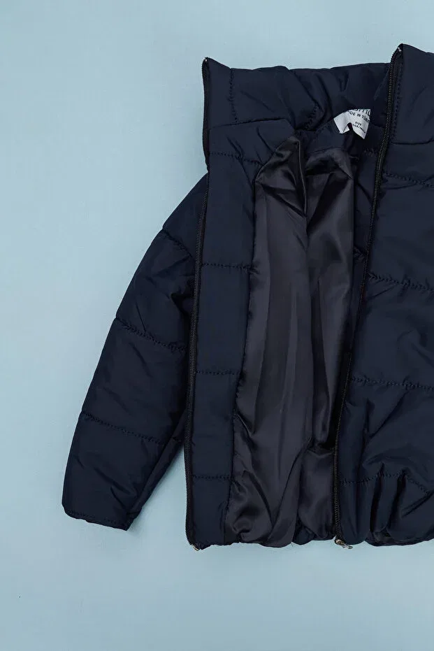 Детский пуховик для девочек с эластичным поясом Fulla Moda, Navy Blue — фото 2