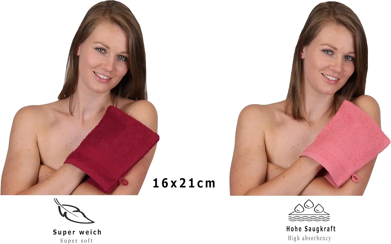 Мочалки для лица набор 10 шт Betz, 16x21 см, Ruby Red & Raspberry — фото 4