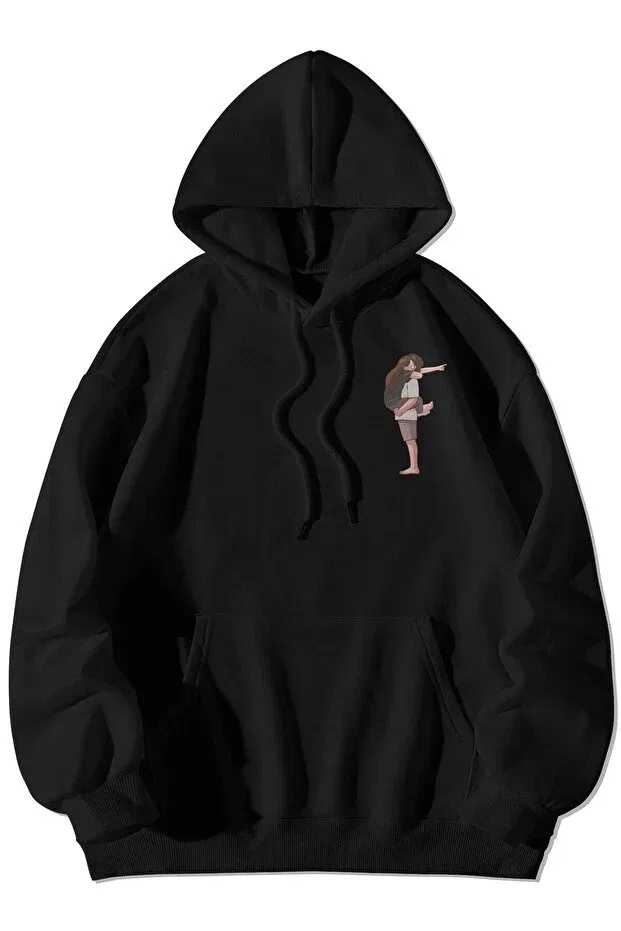 Детское худи для девочек с принтом 14 February Hugging Double Printed The Baski, Black