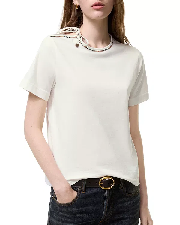 Женская футболка с завязками на рукаве Tie-Sleeve Burberry, Chalk White