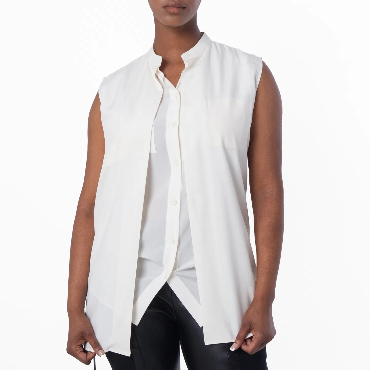 Шелковая блузка без рукавов Suziesl Burberry, Neutral White — фото 3