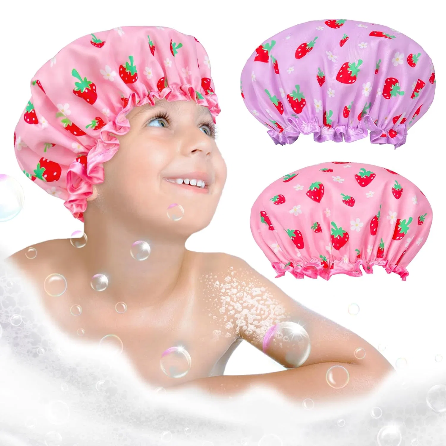 Детская шапочка для душа, 2 шт, OlyPegic, Rosa und lila Erdbeere