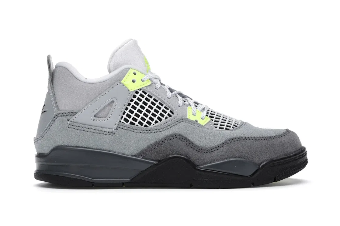 Детские кроссовки с принтом Jordan 4 Retro SE 95 Neon (PS) Jordan, Cool Grey/Volt-Wolf Grey-Anthracite