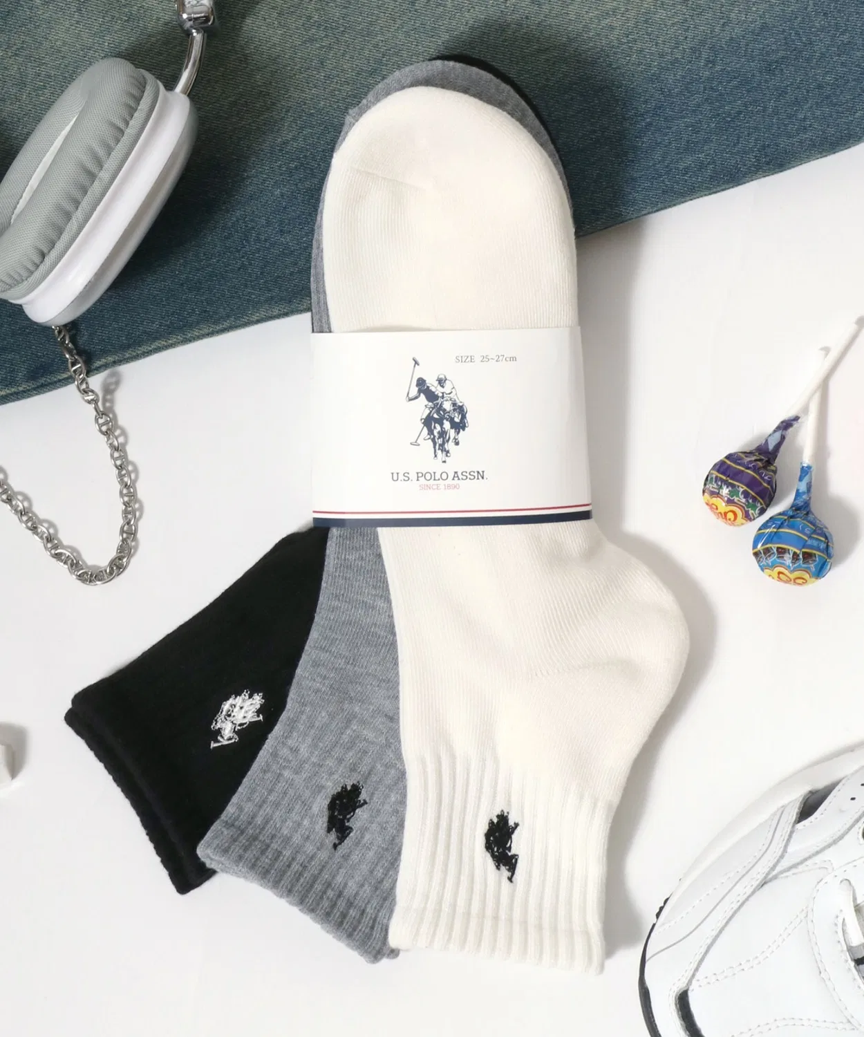 Мужские носки с фирменной вышивкой, комплект из 3 пар U.S. POLO ASSN., White