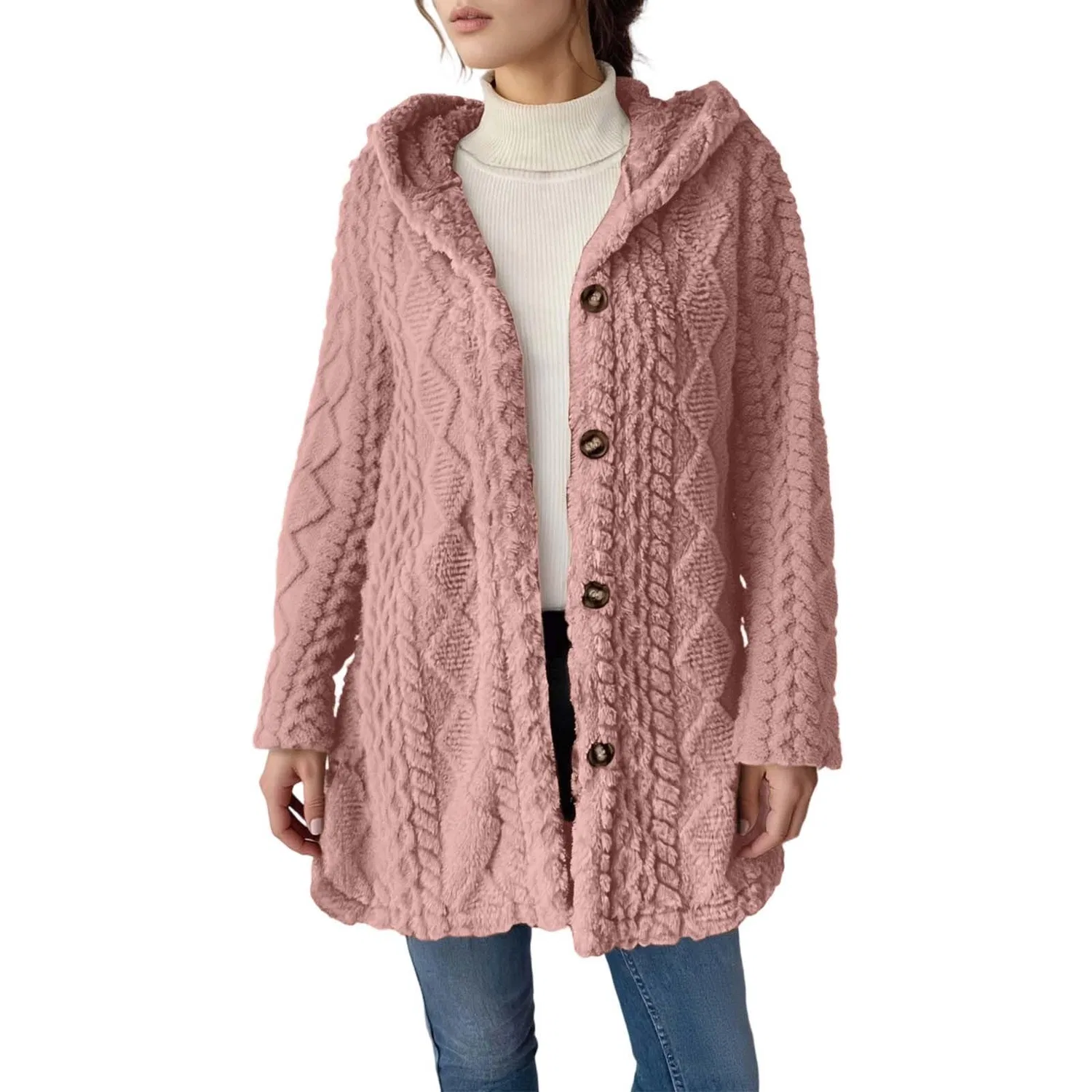 Женское пальто с капюшоном и длинным рукавом, однотонное, легкое, вязаное, Rosa