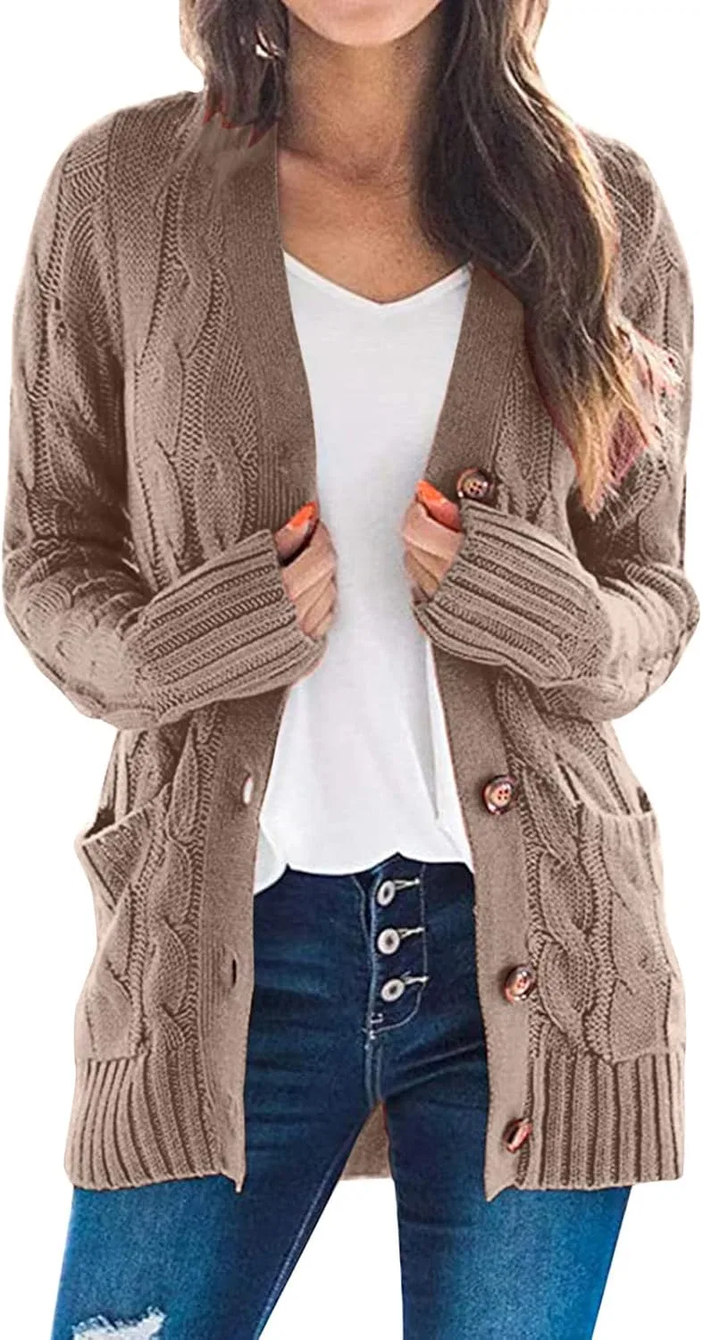 Женский кардиган с длинным рукавом, Cable Knit, розовый