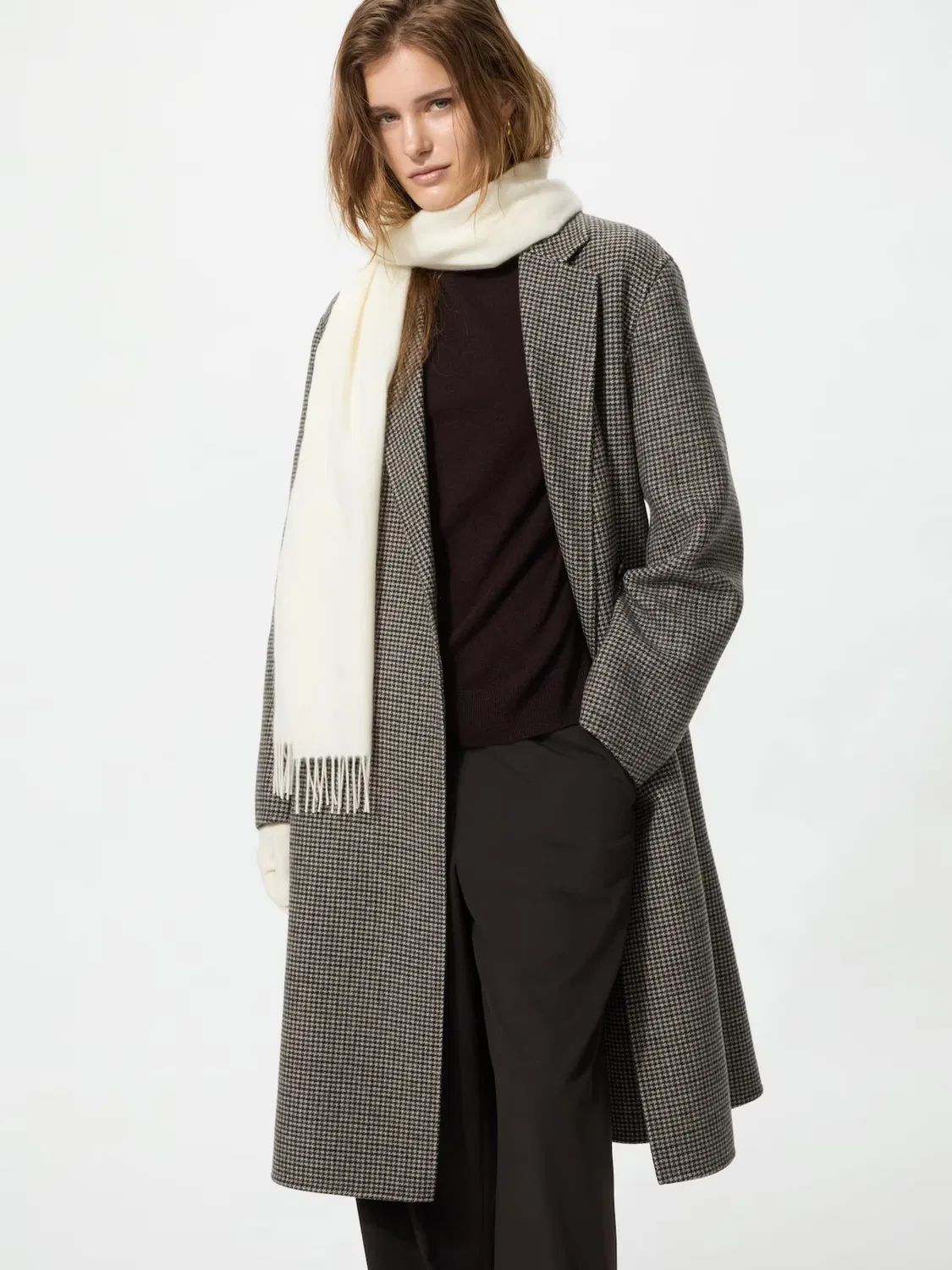 Пальто Uniqlo, свободное длинное двустороннее, коричневый