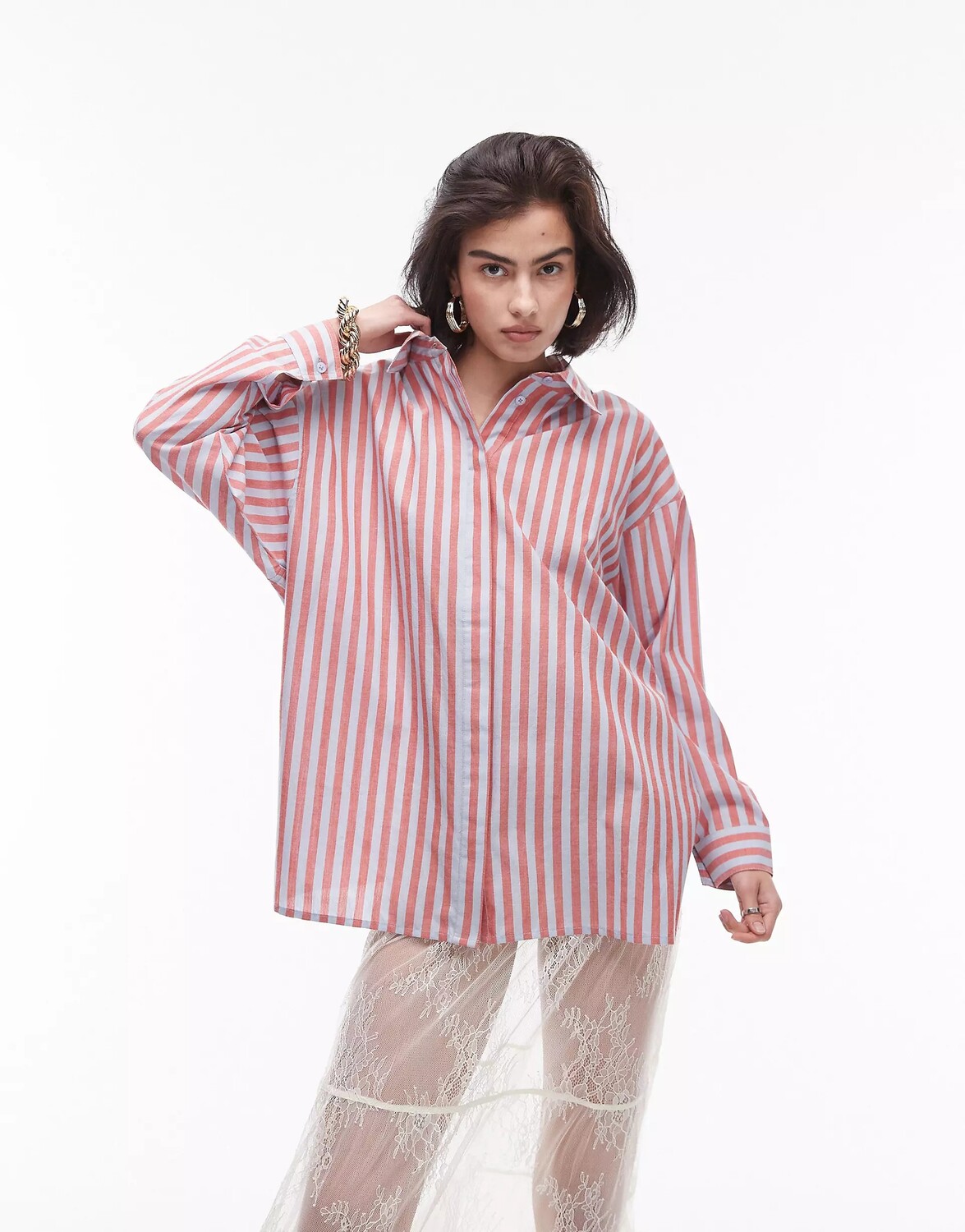 

Рубашка Topshop Striped, красный, голубой