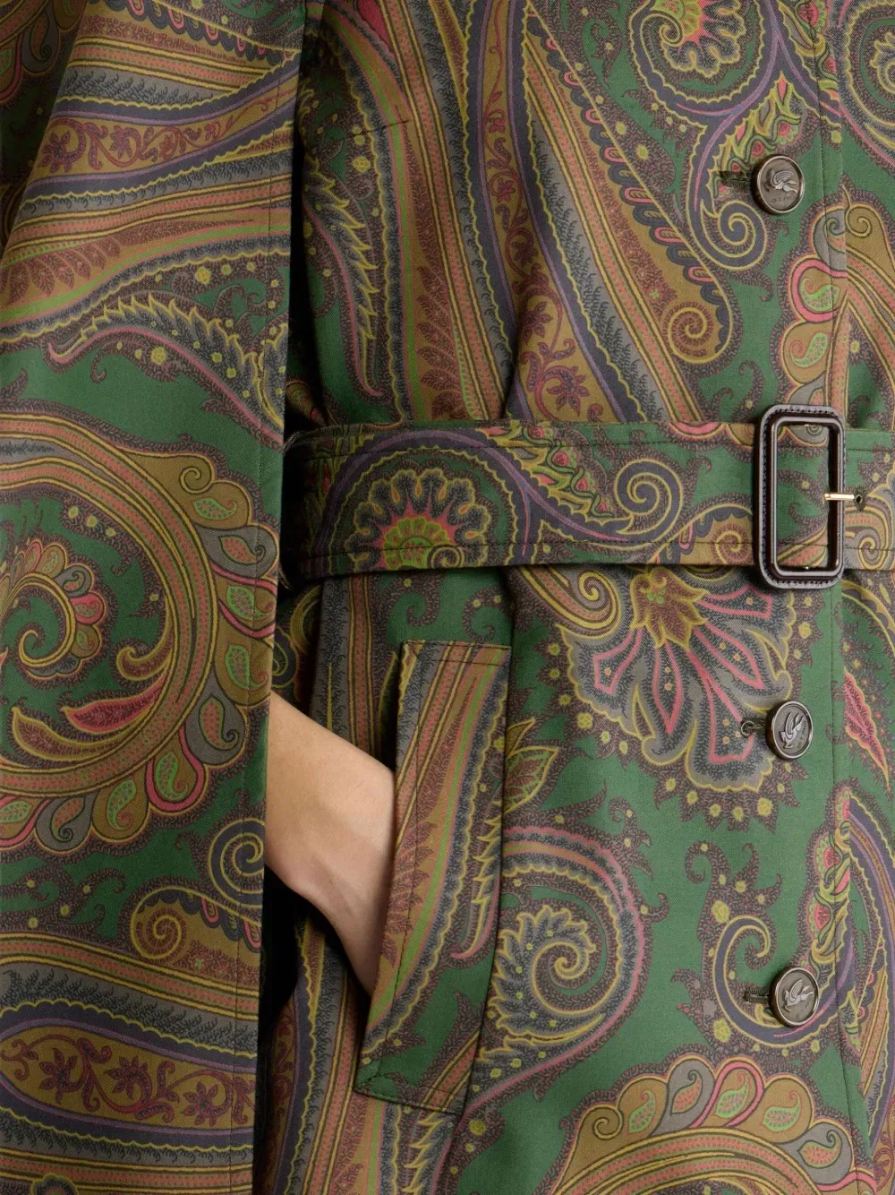 Габардиновый кейп с узором пейсли Etro, зеленый — фото 4