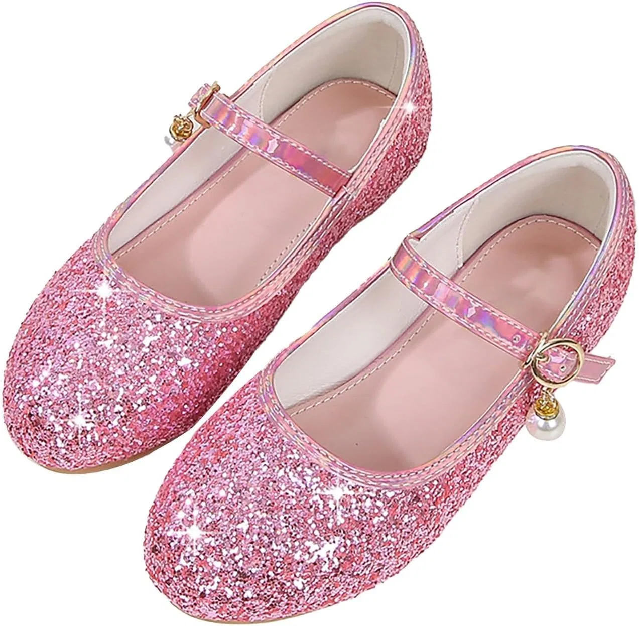 Детские туфли-балетки с блестками для девочек Mary Jane Flower Girl Princess, Pink