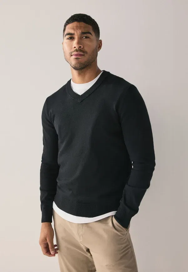 Джемпер, вязаный, Regular fit - v-neck 3 pack, Next, черный — фото 2