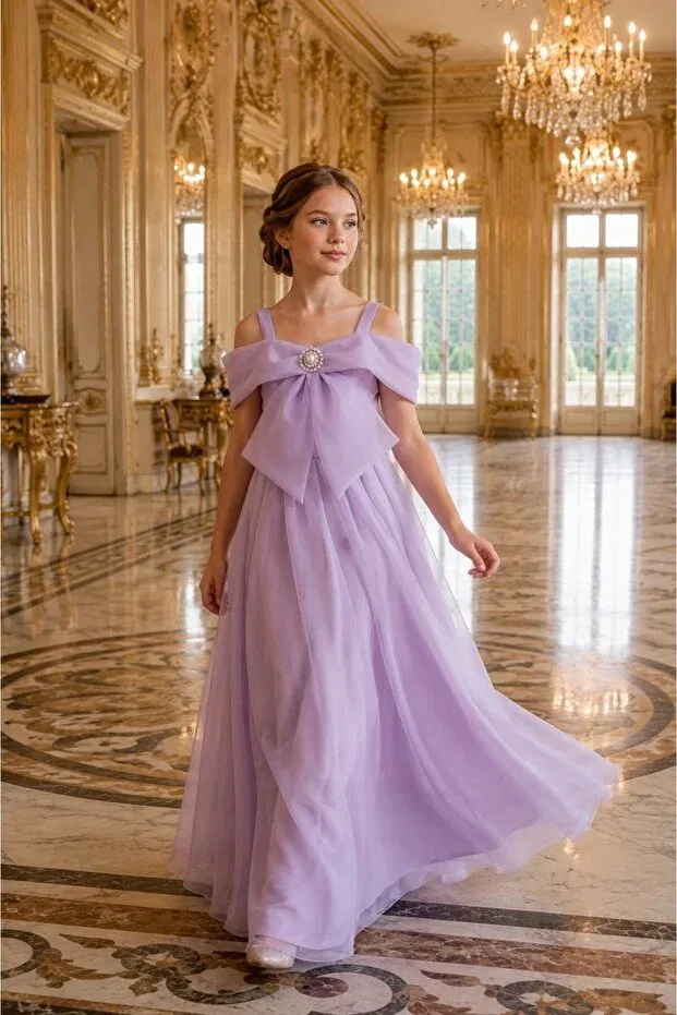 Детское платье для девочек с бретельками-спагетти Tarz Çocuk, Lilac — фото 3