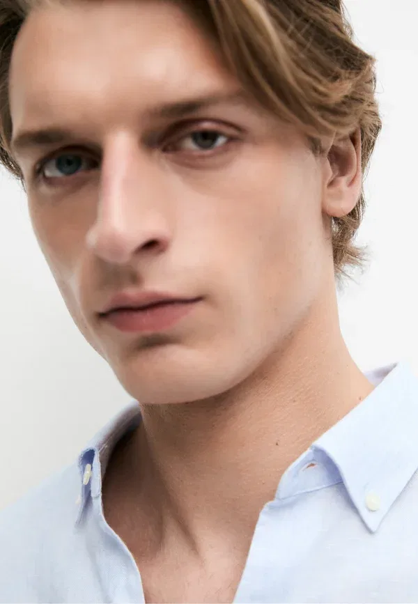 Рубашка 100% лен Shirt Massimo Dutti, Light blue, светло-голубой — фото 4