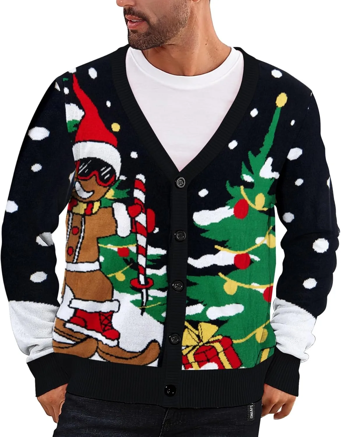 

Мужской кардиган V-образного выреза с пуговицами Ugly Xmas Sweater ZenGents