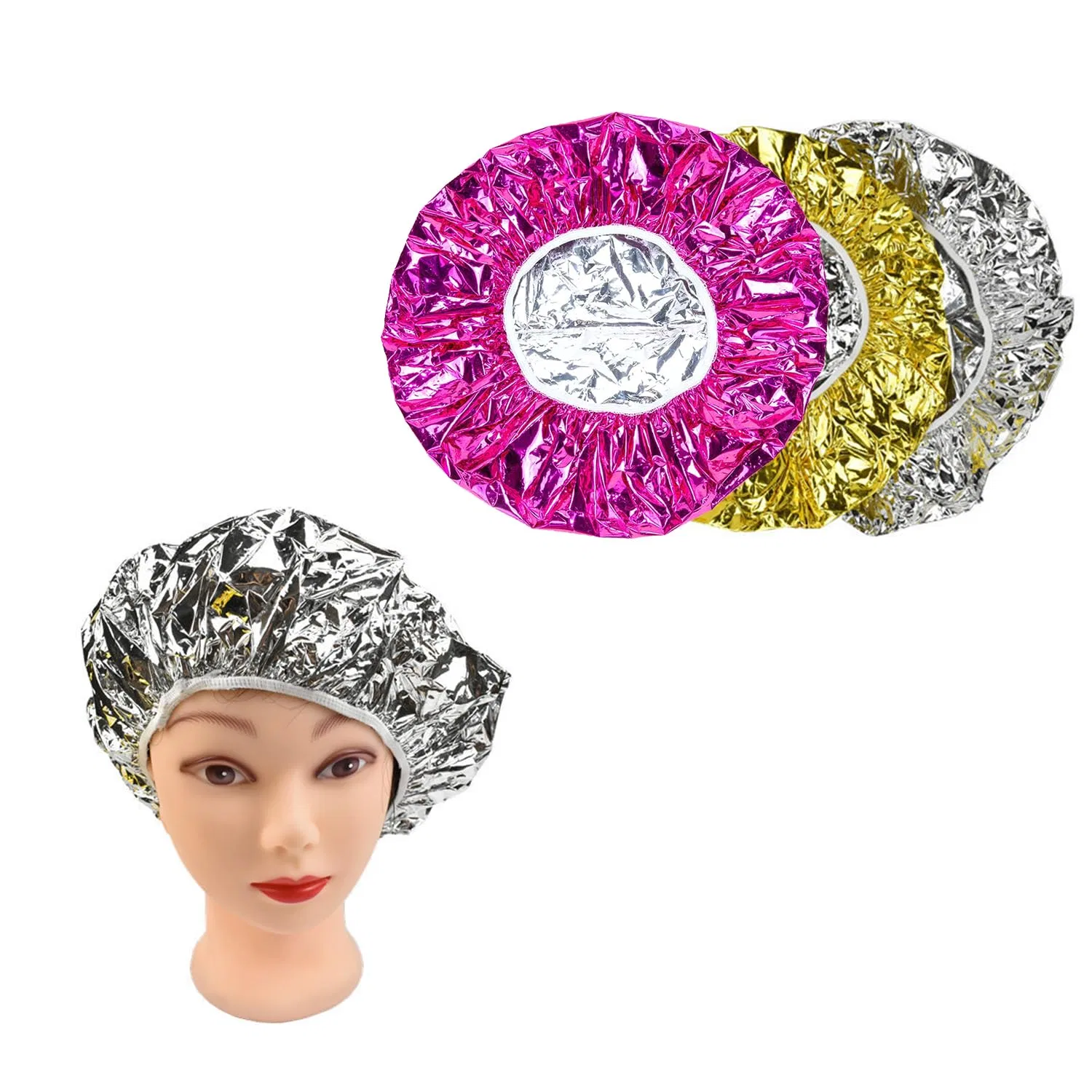 Шапочка для душа алюминиевая фольга, Miaija, 3 шт, Golden Silver Rose