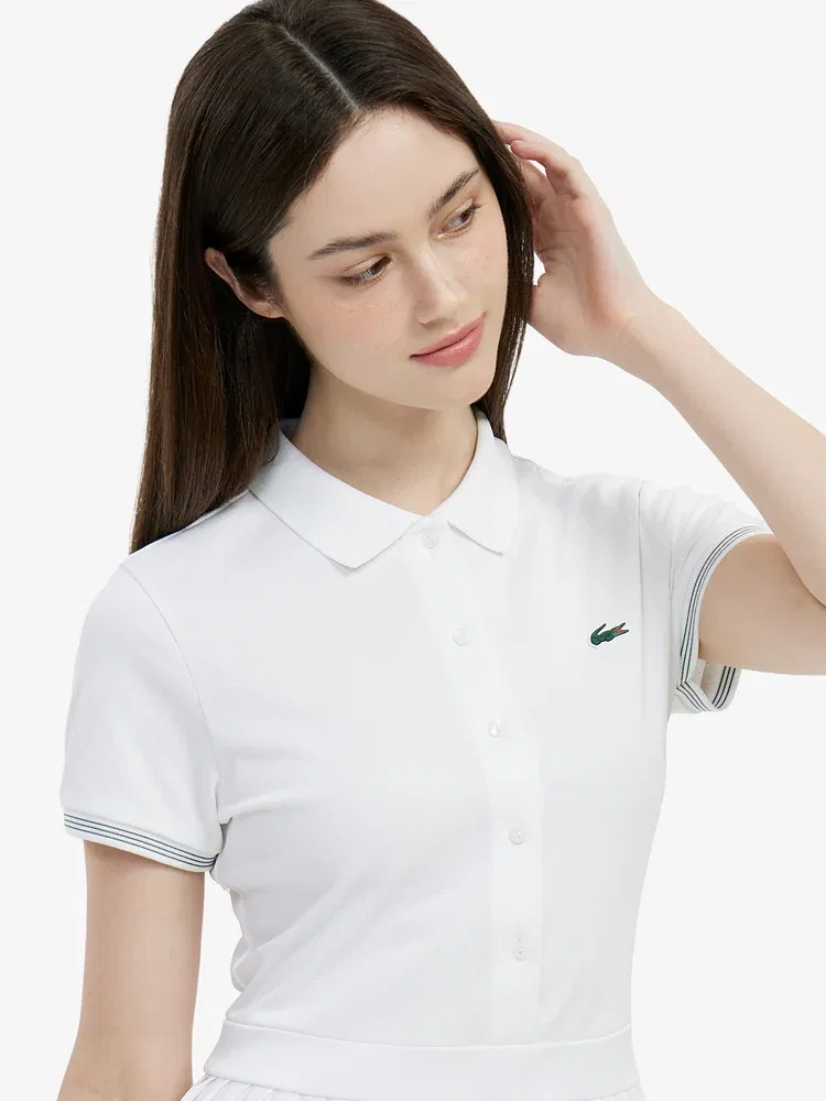 Платье теннисное LACOSTE White, Классический крой, Белое — фото 2