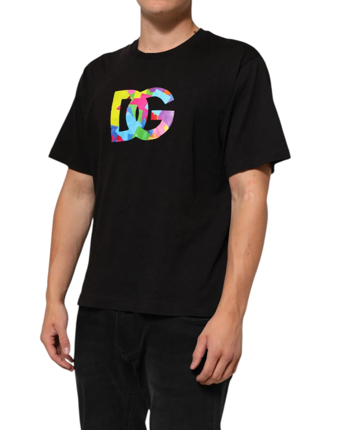 Мужская футболка с принтом логотипа Black Logo Print Cotton Crew Neck Dolce & Gabbana, черный — фото 3
