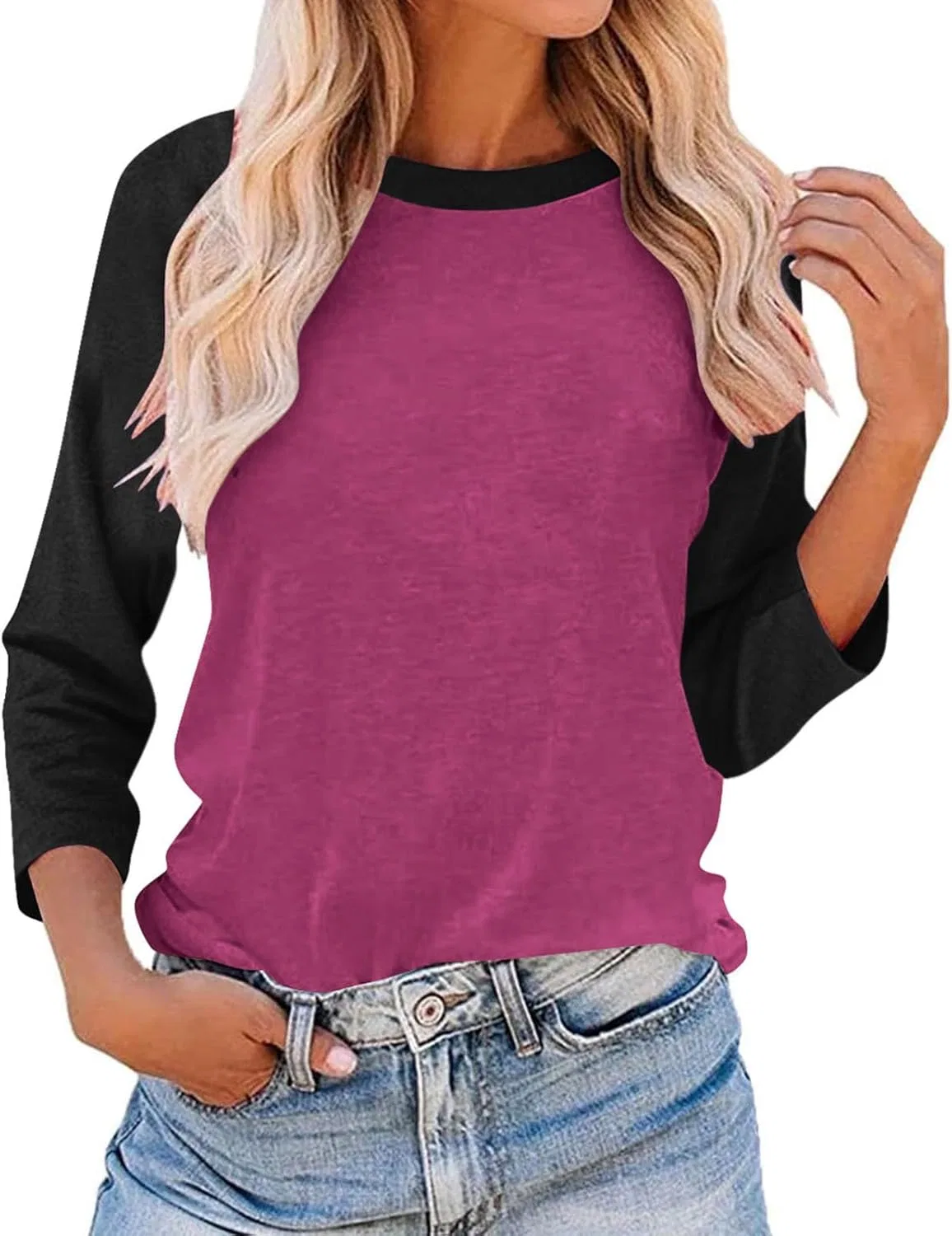 Женская свободная футболка с длинным рукавом реглан, Hot Pink