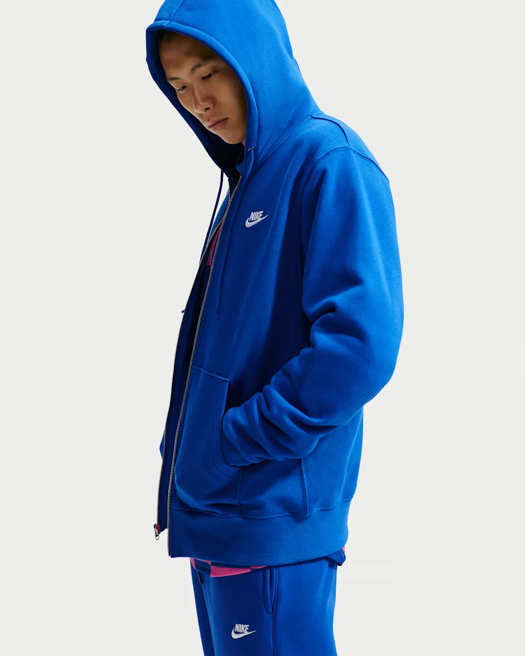 Мужская флисовая толстовка на молнии Nike Club, Old Royal/Old Royal/White — фото 3