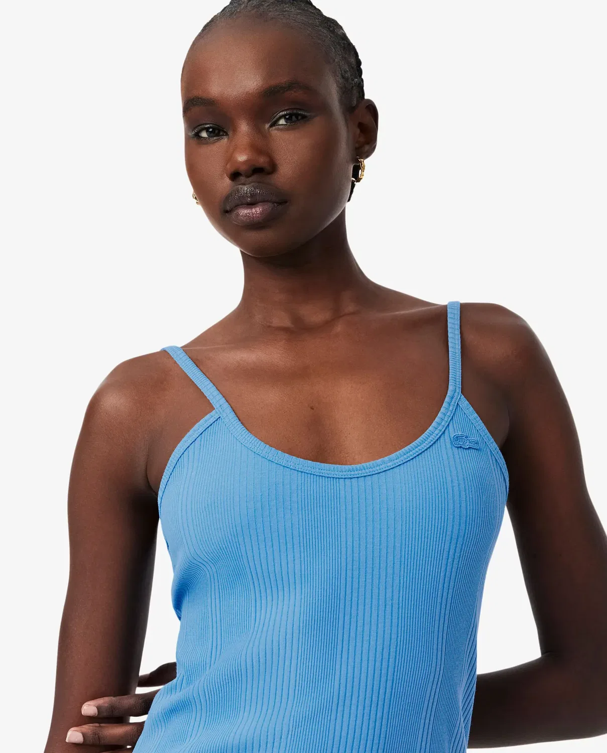 Платье Lacoste Azul макси из рибаны на бретелях — фото 3